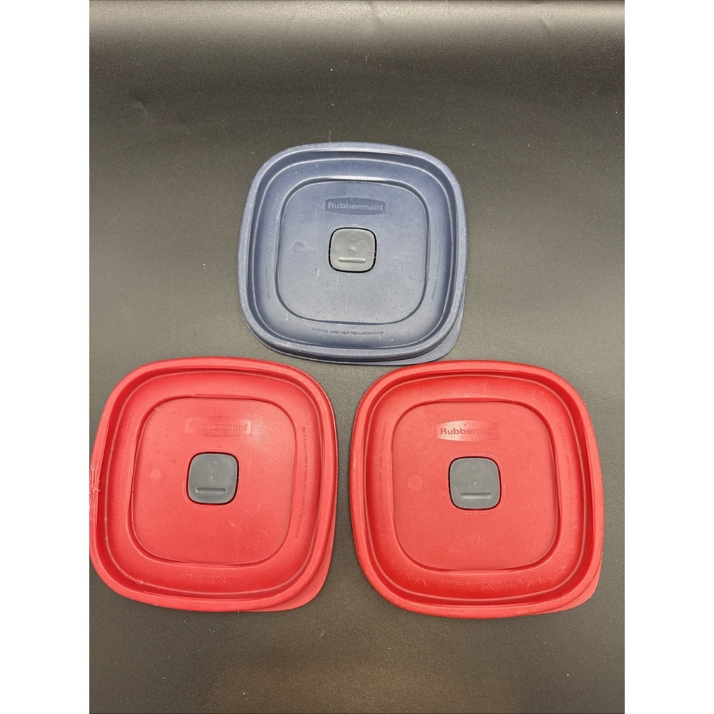 3 Rubbermaid Easy Find Vented Replacement Red Lids ONLY 6.5" Square 2D85